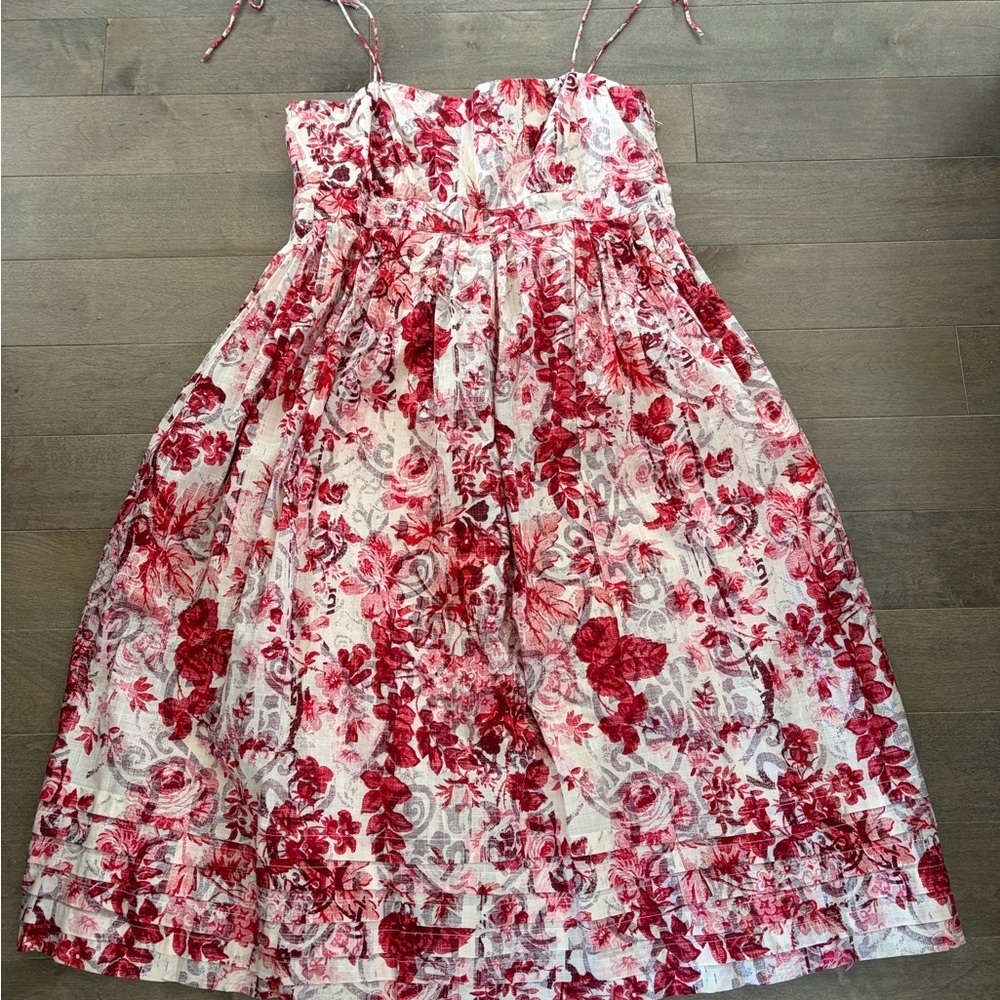 Floral Red and White Dress